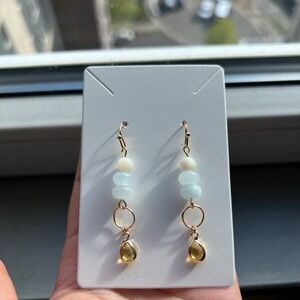 Citrine Aquamarine & Mother of Pearl Mini Hoop Casual Earrings